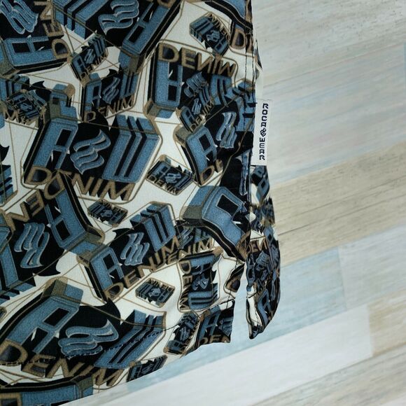 Rocawear Denim All Over Print Spell Out Hawaiian Camp Shirt VTG 90s Mens XXL 2XL - Picture 4 of 9